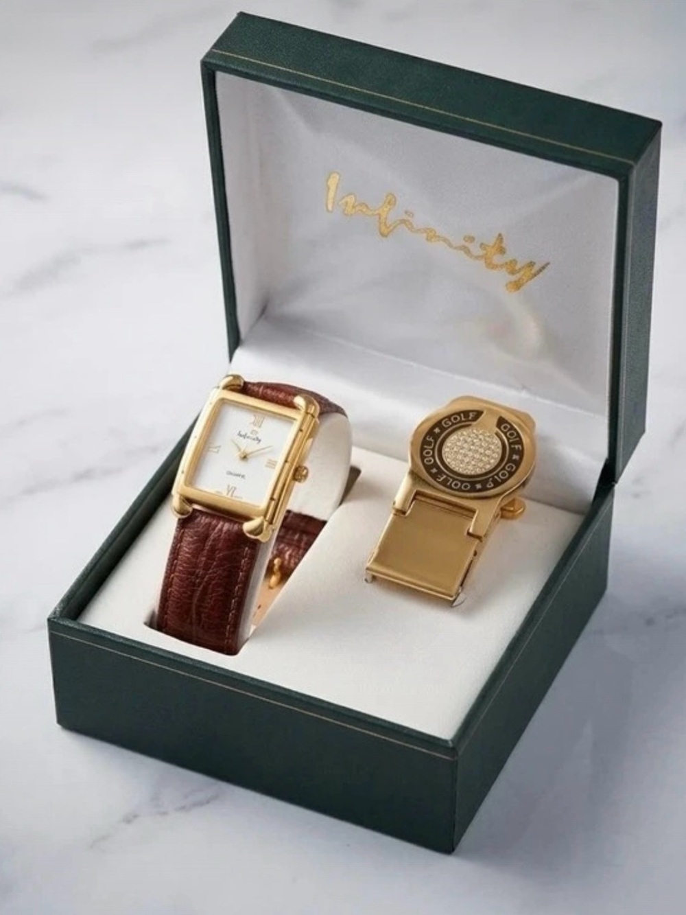 Gold-Tone Women’s Watch with Brown Leather Strap